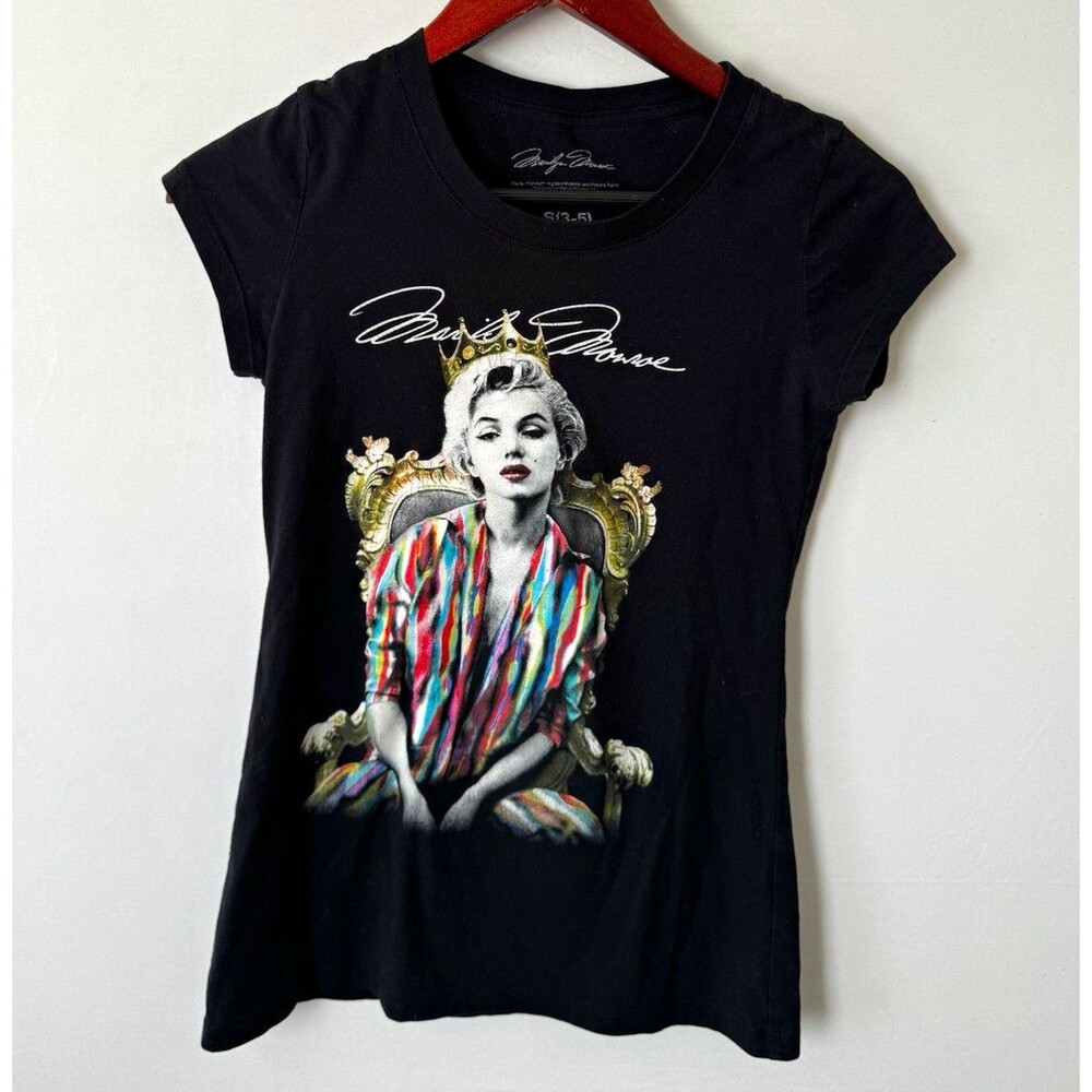 Marilyn Monroe Girls S Black Graphic Print Crew Neck Short Sleeve T-Shirt